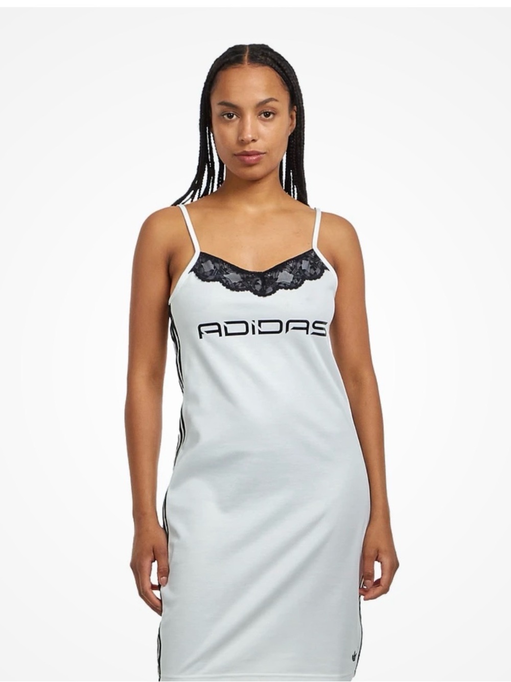adidas White Slip Dress with Black Lace Trim